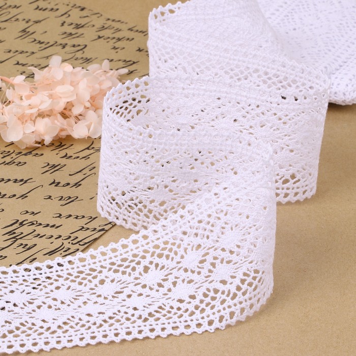 Кружево вязаное, 70 мм, 10±1 м, белое